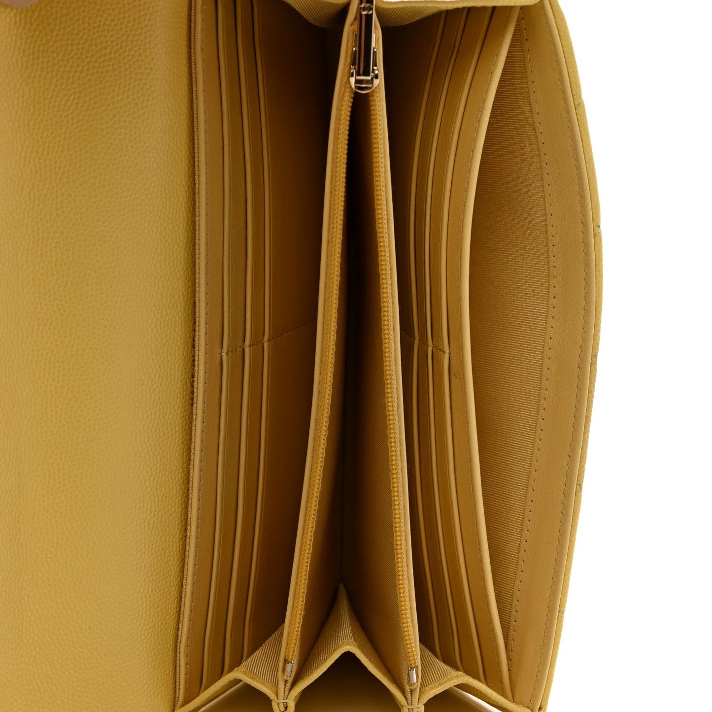 Caviar Quilted Large Gusset Flap Wallet Yellow