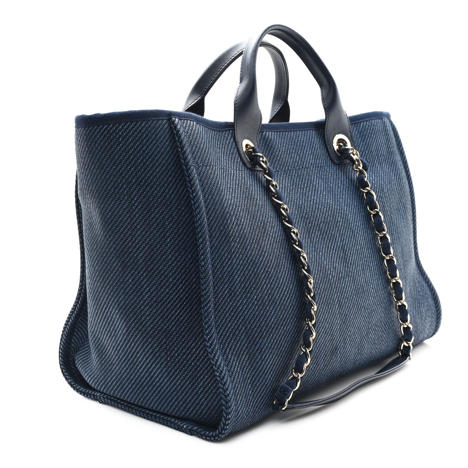 Chanel Mixed Fibers Calfskin Medium Deauville Tote Navy Blue 3 of 10