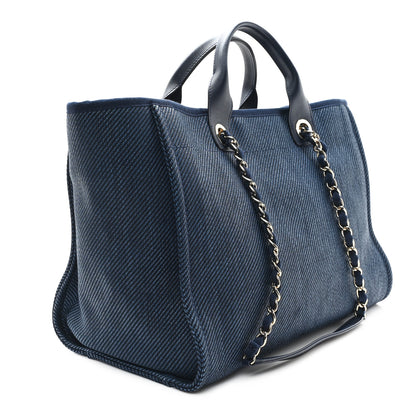 Chanel Mixed Fibers Calfskin Medium Deauville Tote Navy Blue 3 of 10