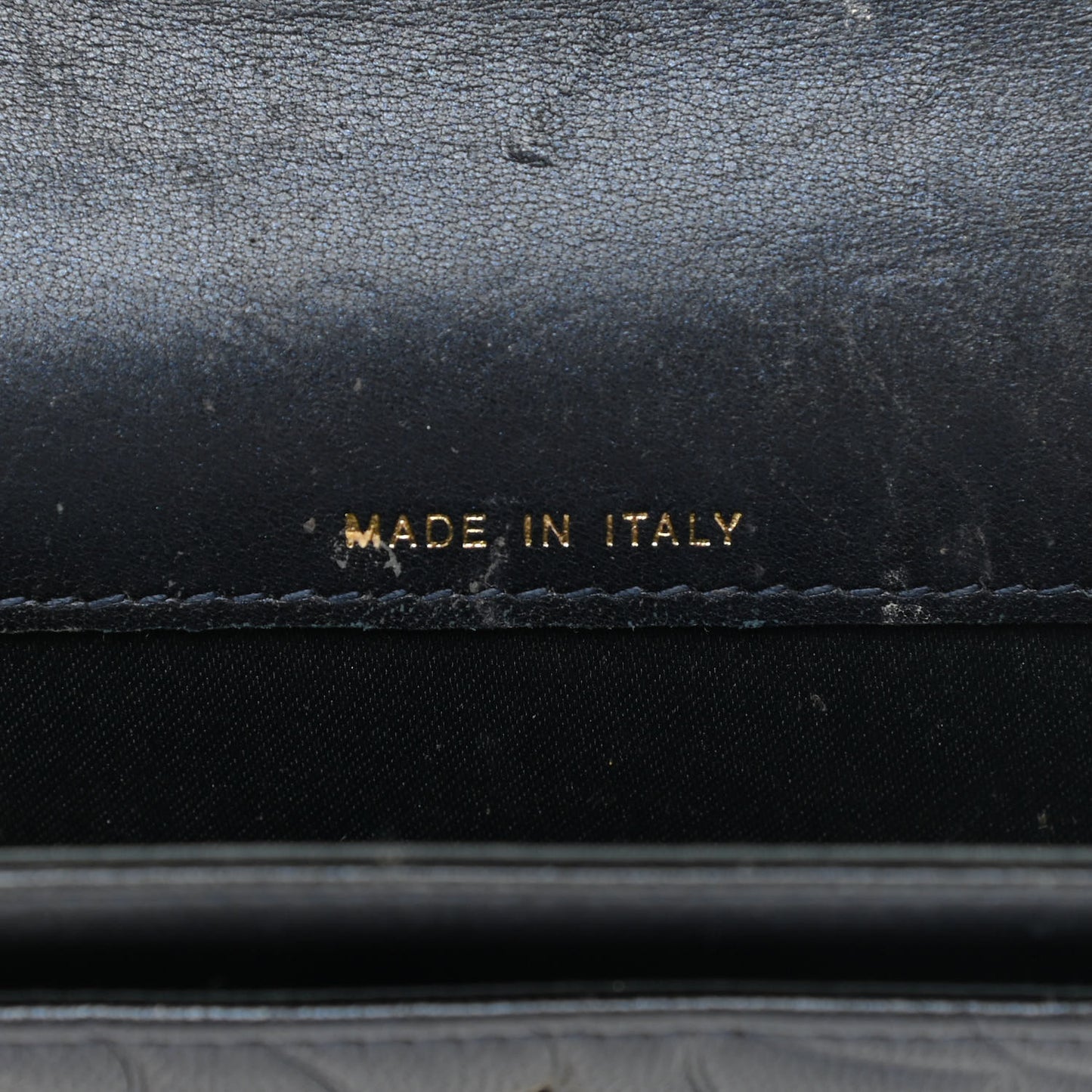 Lambskin Camellia Embossed Flap Card Holder Navy