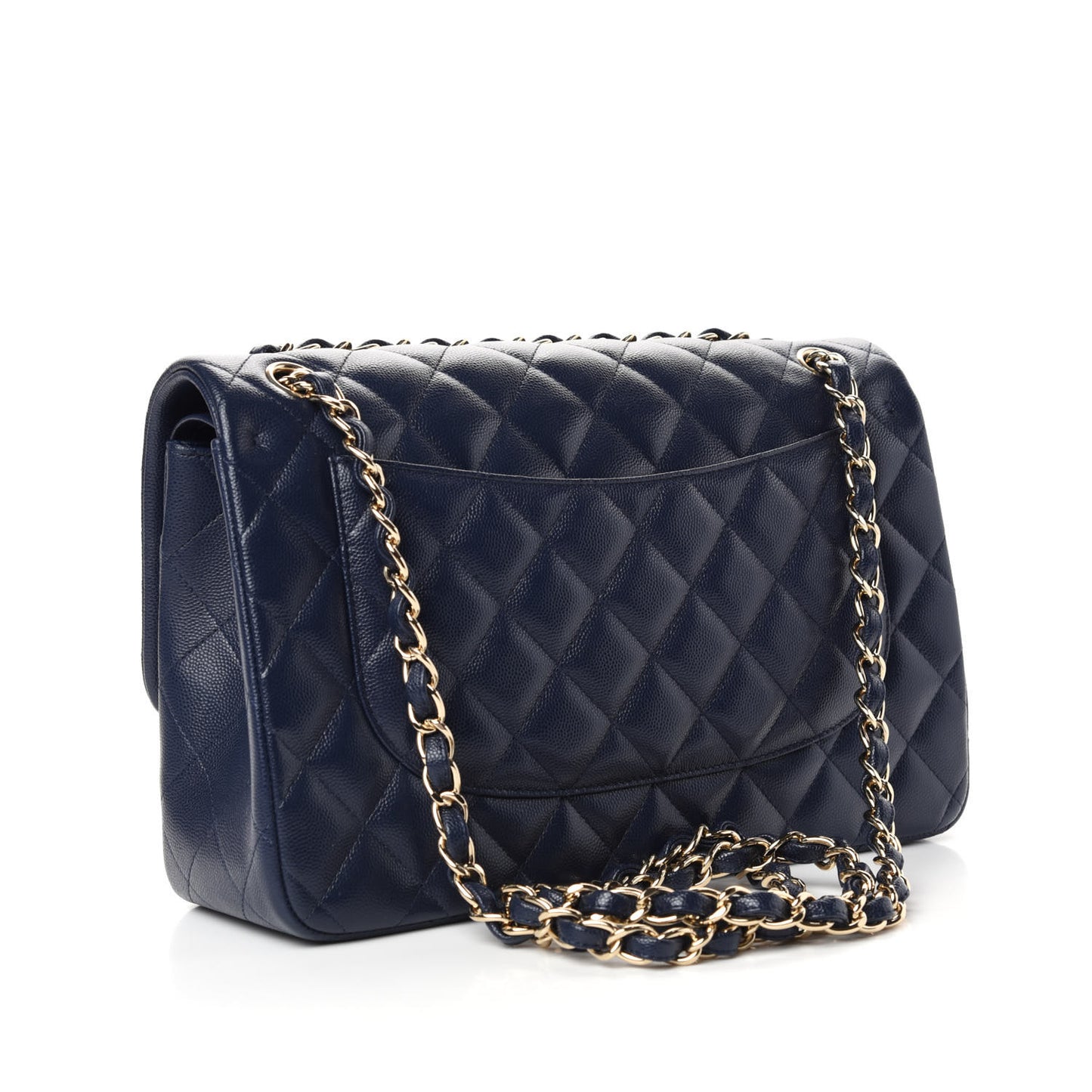 Caviar Quilted Jumbo Double Flap Navy Blue