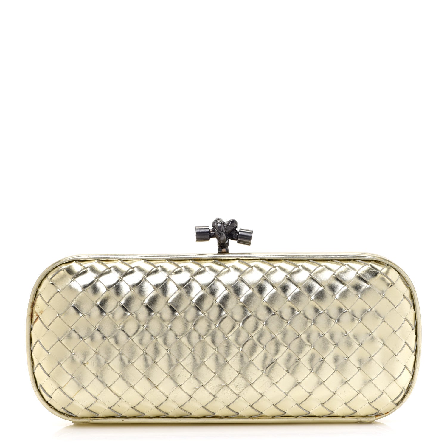 Bottega Veneta Metallic Napa Intrecciato Faille Knot Clutch Gold 1 of 12