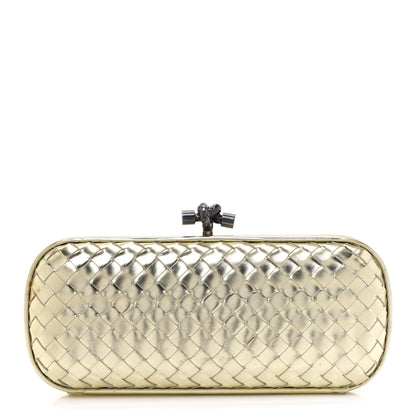 Bottega Veneta Metallic Napa Intrecciato Faille Knot Clutch Gold 1 of 12