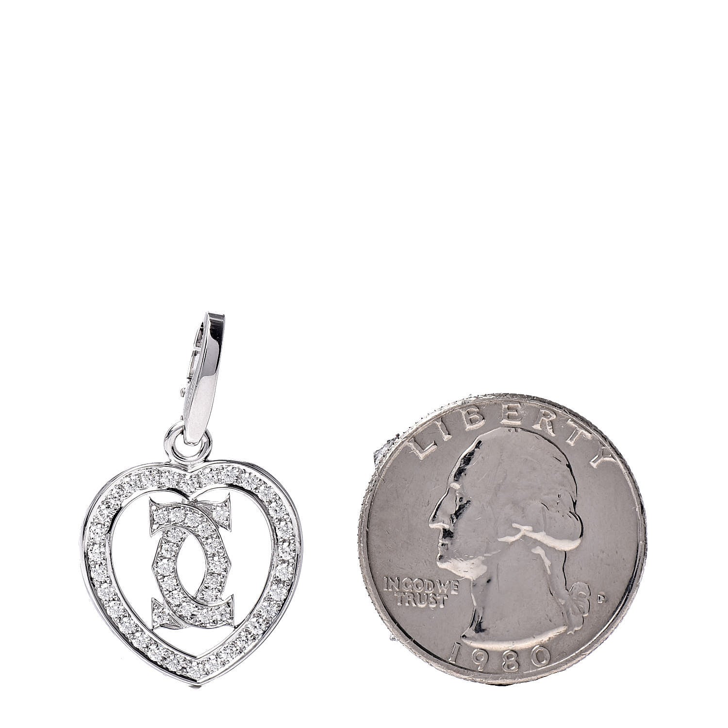 Cartier 18K White Gold Diamond Heart Double C Pendant 2 of 3