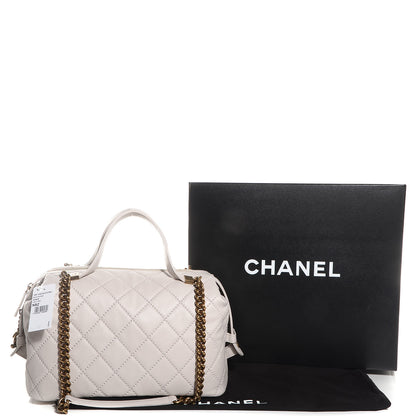 Chanel Calfskin Stitched Bowling Bag Light Grey 5 of 10
