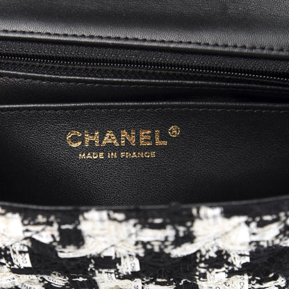 Chanel Tweed Quilted Mini Rectangular Flap Black Ecru White 5 of 10