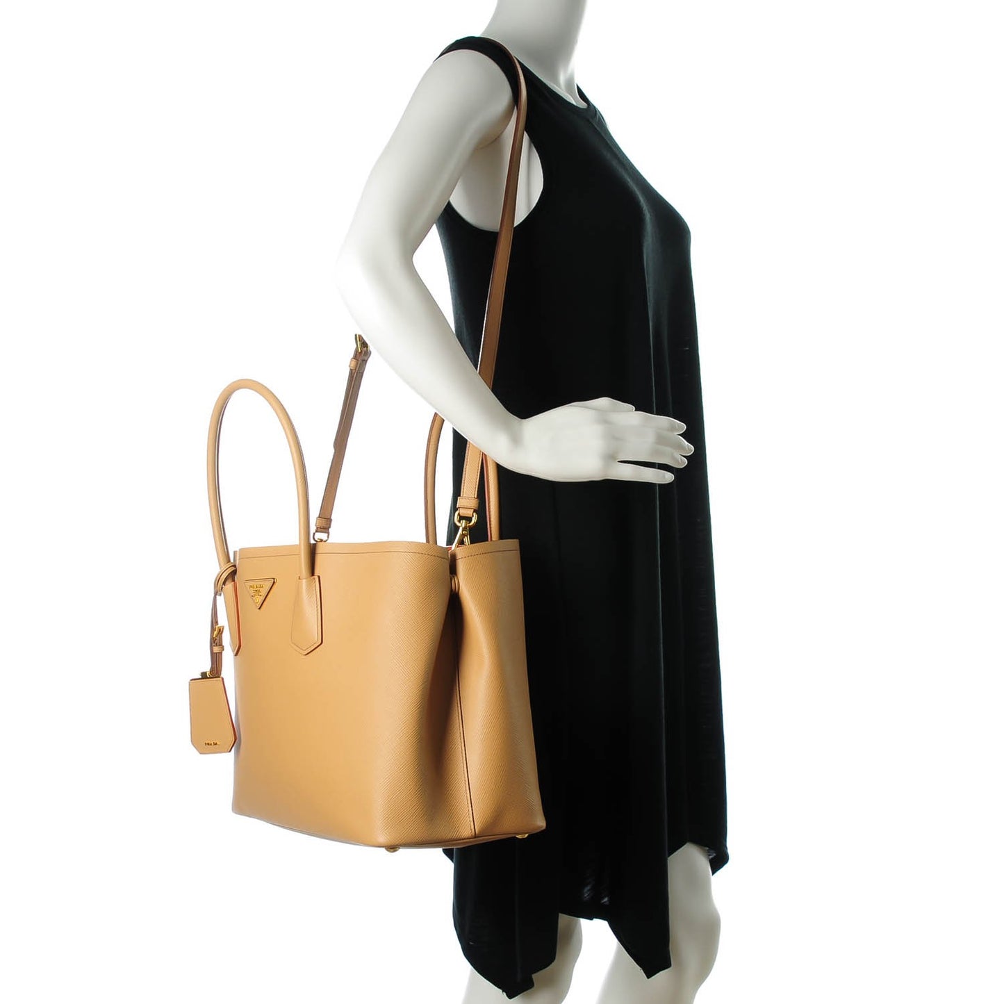 Saffiano Cuir Medium Double Bag Noisette Papaya