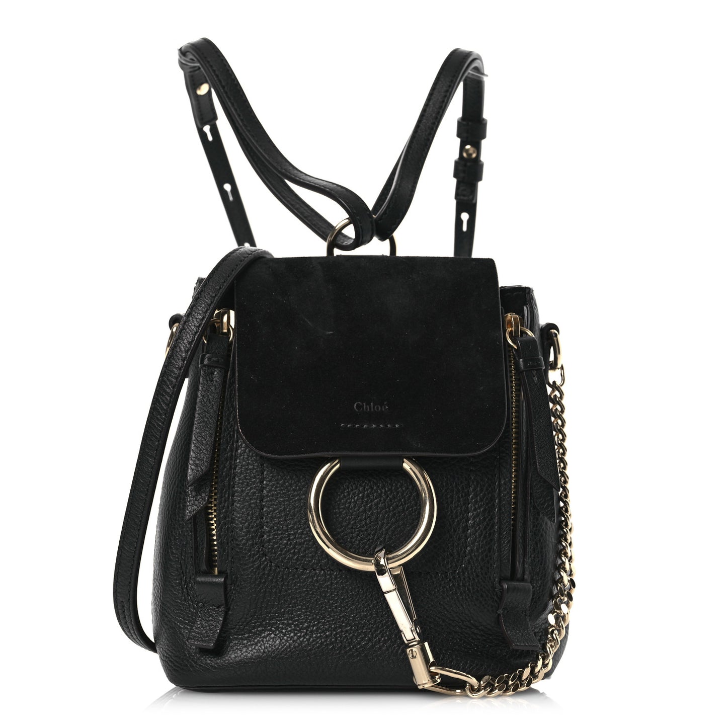 Suede Calfskin Mini Faye Backpack Black