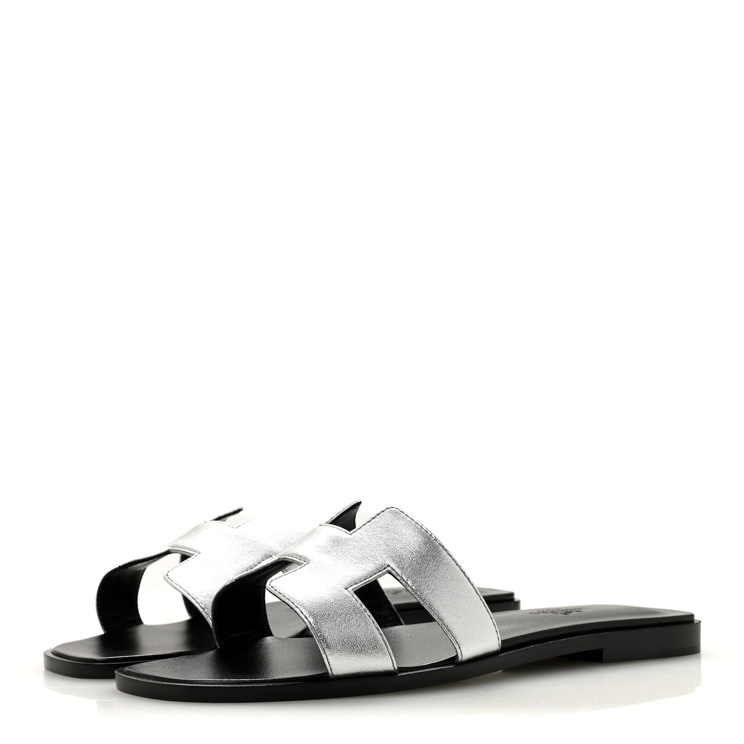 Hermes Metallic Chevre Oran Sandals 37.5 Gris Argente 4 of 10