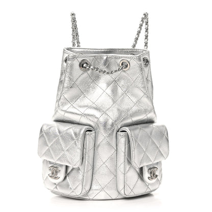 Chanel Metallic Lambskin Quilted Double Pocket Backpack Silvery 1 of 11