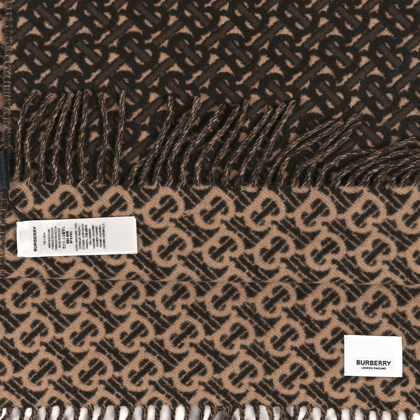 Cashmere TB Monogram Scarf Bridle Brown
