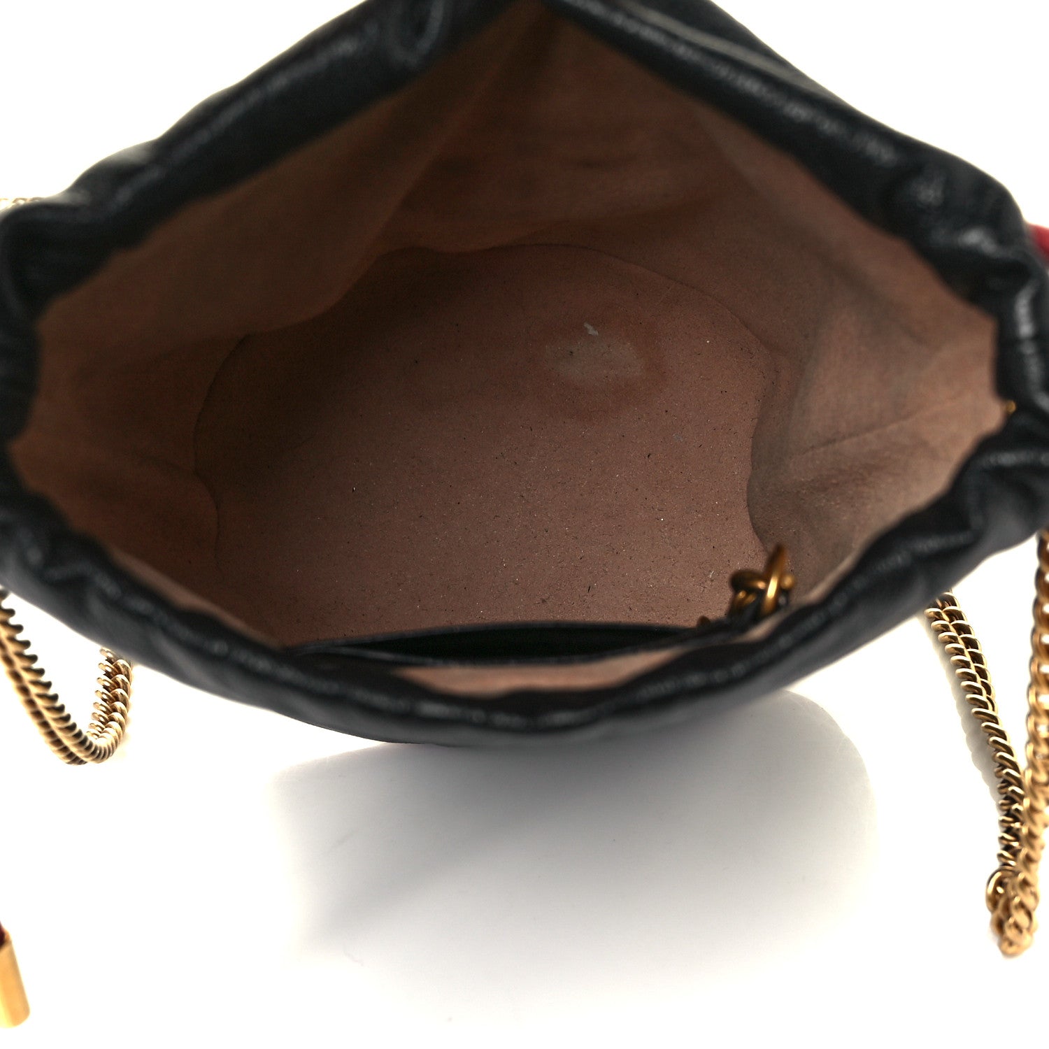 Gucci Vintage Effect Calfskin Matelasse Diagonal Mini Torchon GG Marmont 2.0 Bucket Bag Black Romantic Cherry 8 of 19