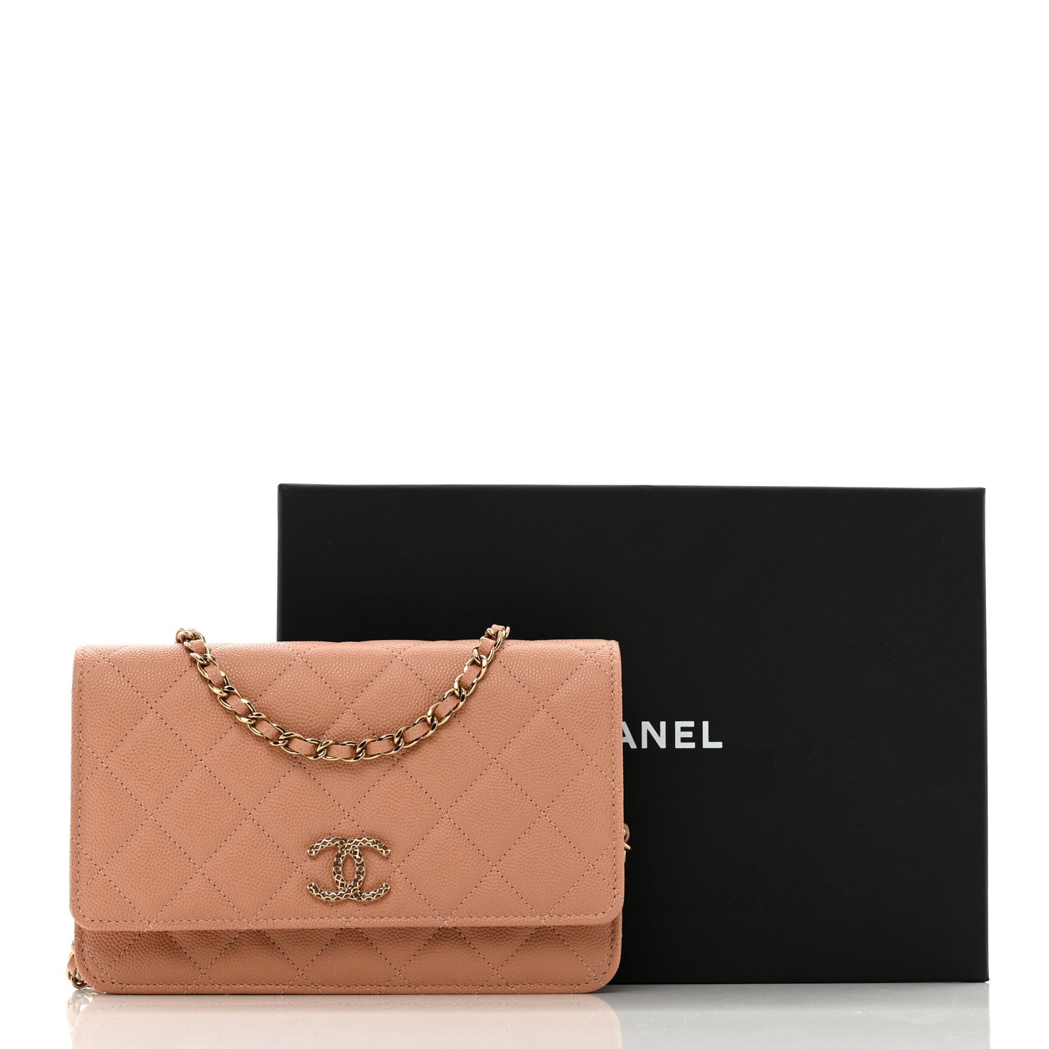 Chanel Caviar Quilted Perforated Metal CC Wallet On Chain WOC Beige 11 of 11