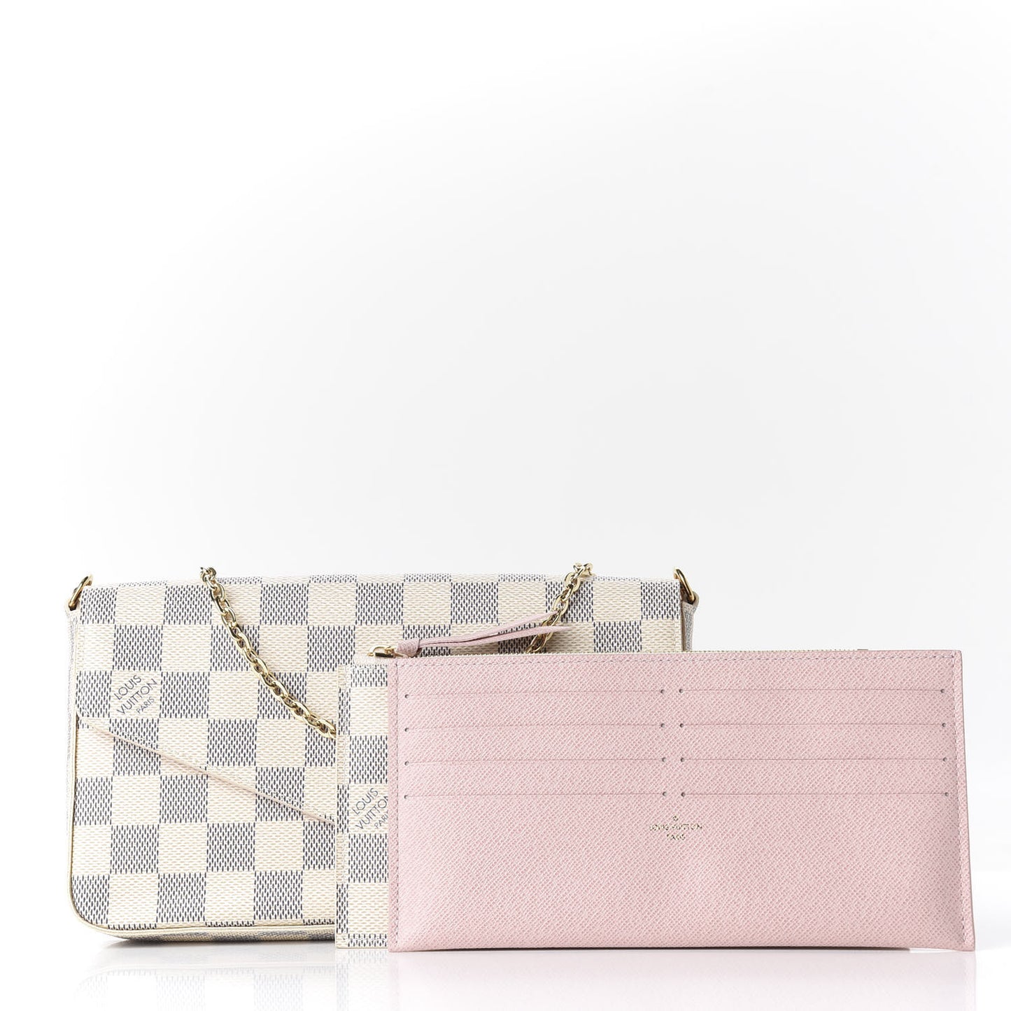 Damier Azur Pochette Felicie Chain Wallet Rose Ballerine