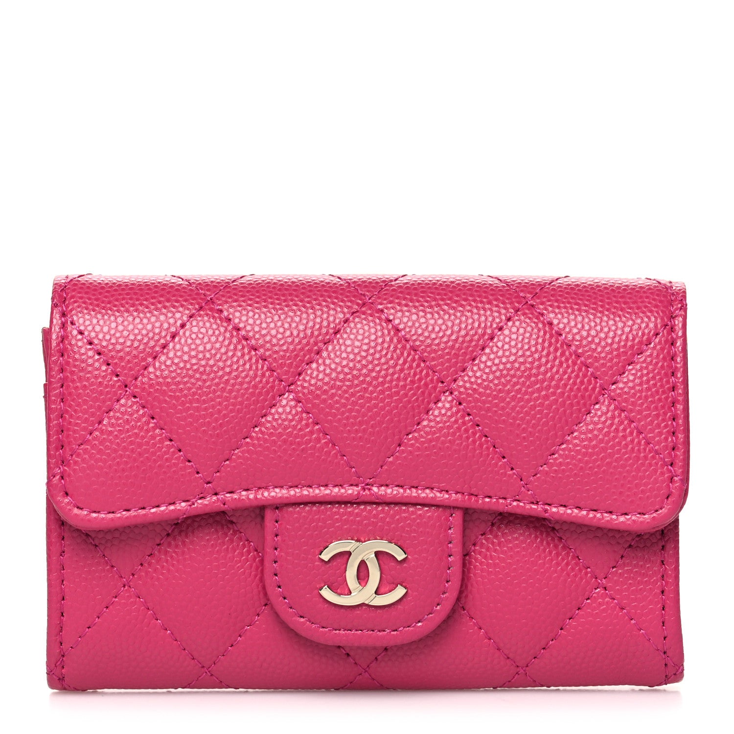 Chanel Caviar Quilted Flap Card Holder Wallet Dark Pink 1 of 9