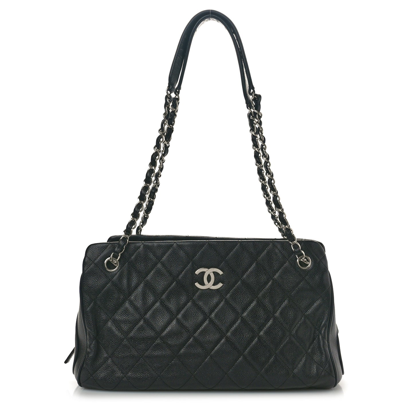 Caviar Quilted Shopping Tote Black