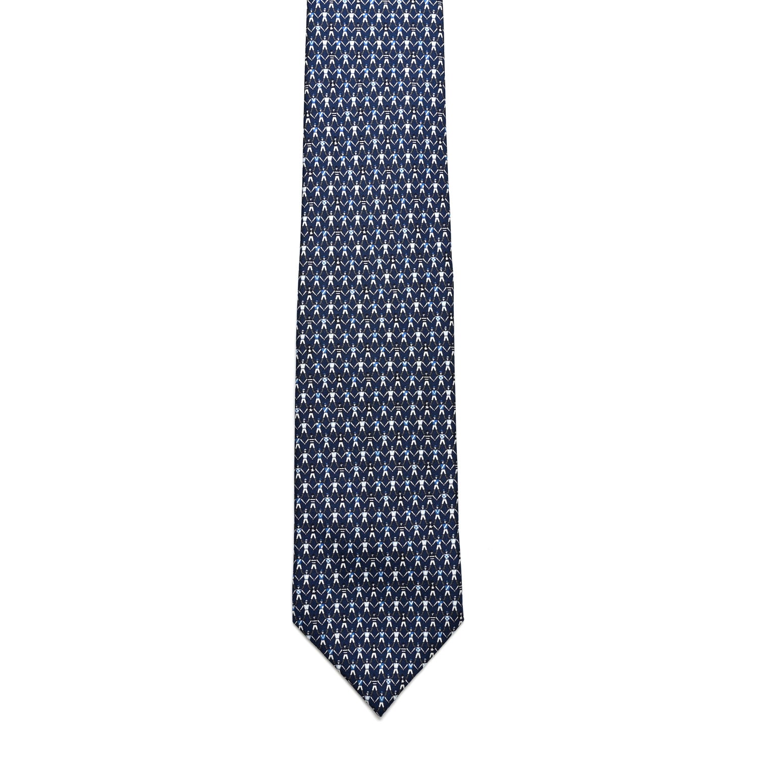 Hermes Printed Silk Mens Jockey Neck Tie Marine Clair 2 of 6