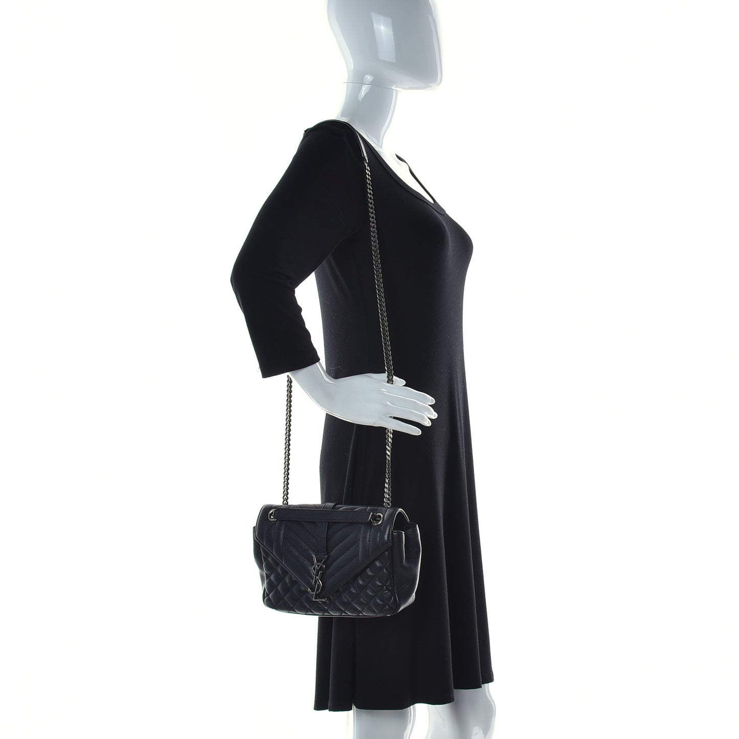 Sheepskin Tri-Quilt Monogram Medium College Bag Black