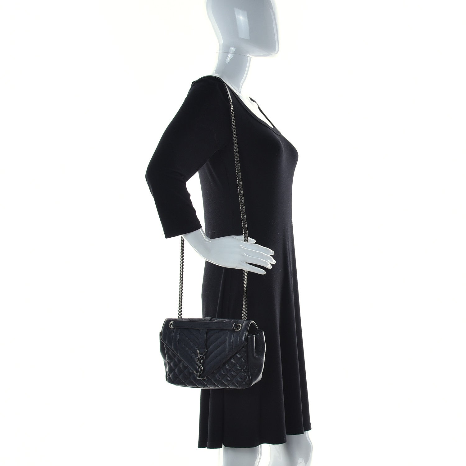 Saint Laurent Sheepskin Tri-Quilt Monogram Medium College Bag Black 2 of 16