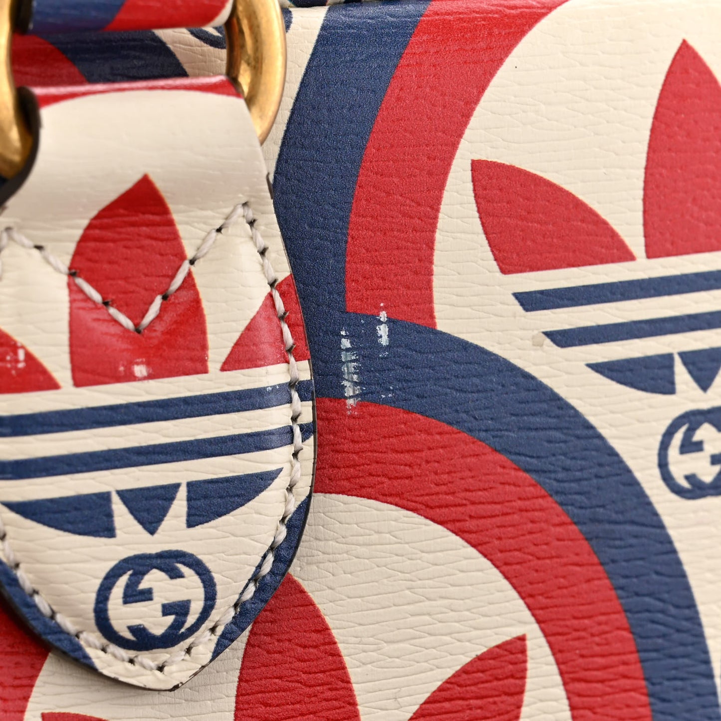X ADIDAS Shangai Calfskin Web Trefoil Interlocking G Mini Duffle Bag Red White Blue