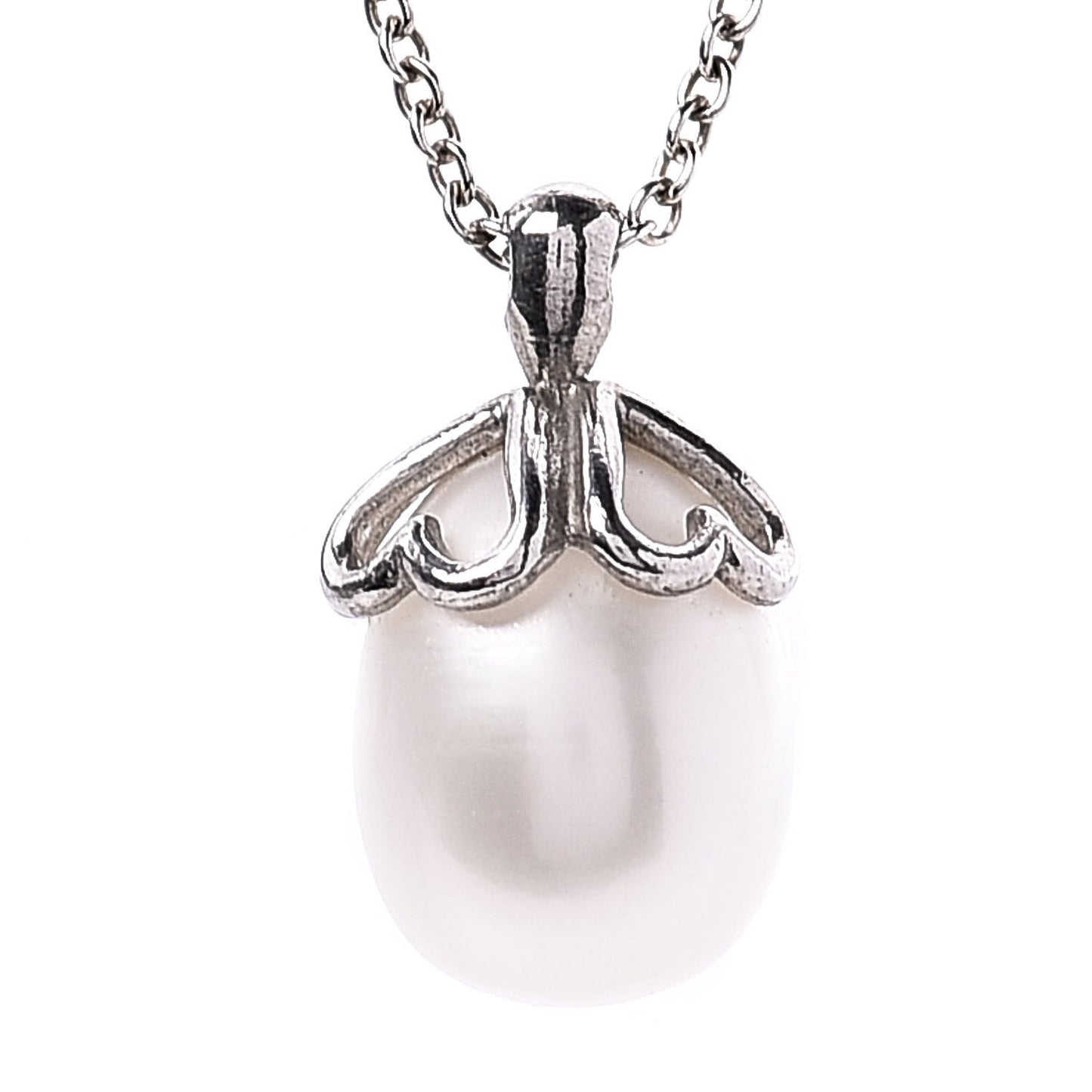 Sterling Silver Pearl Heart Cap Pendant Necklace