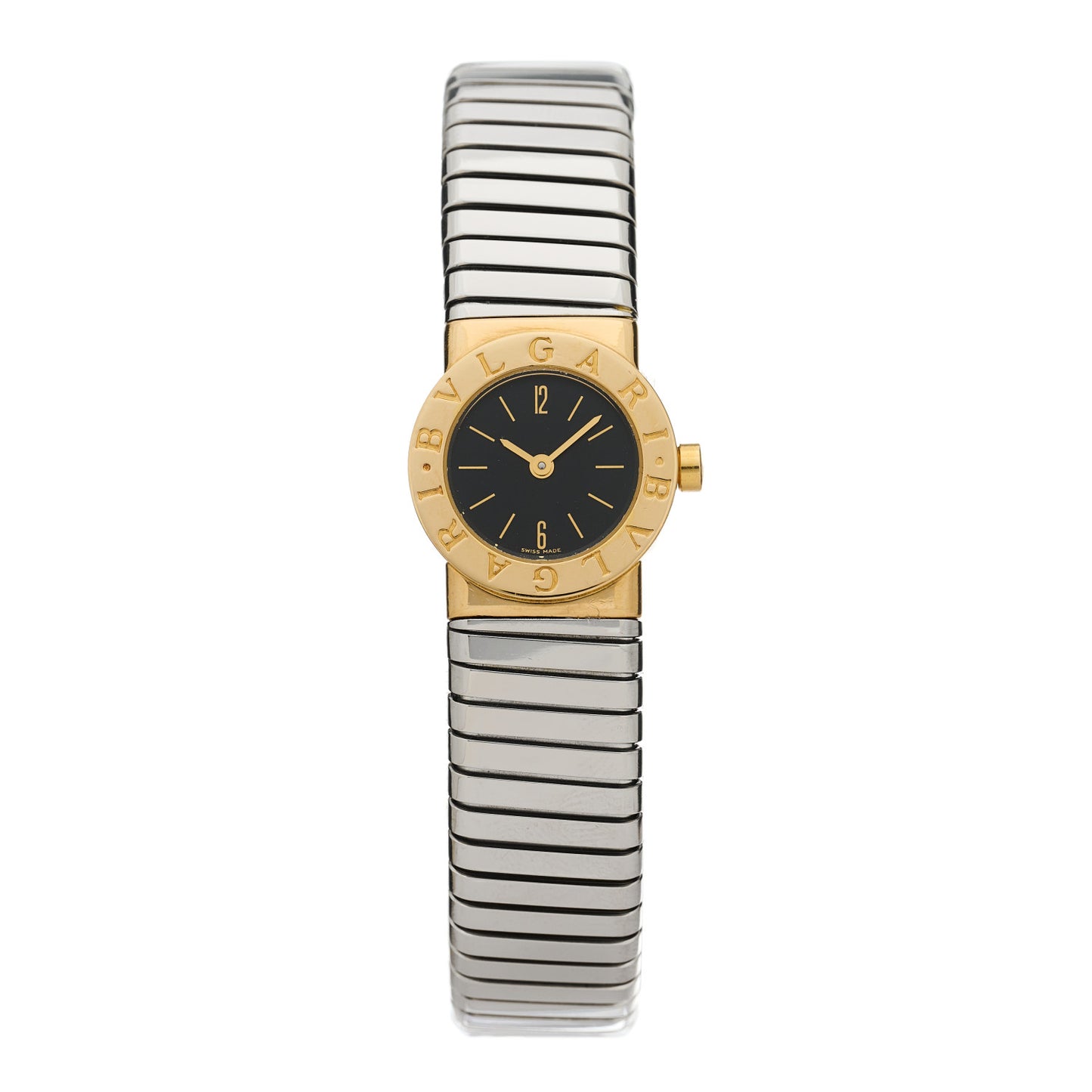 Stainless Steel 18K Yellow Gold 19mm Tubogas Quartz Watch Black