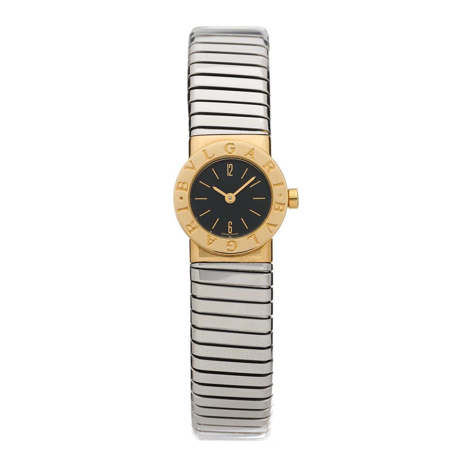 Bulgari Stainless Steel 18K Yellow Gold 19mm Tubogas Quartz Watch Black 1 of 4