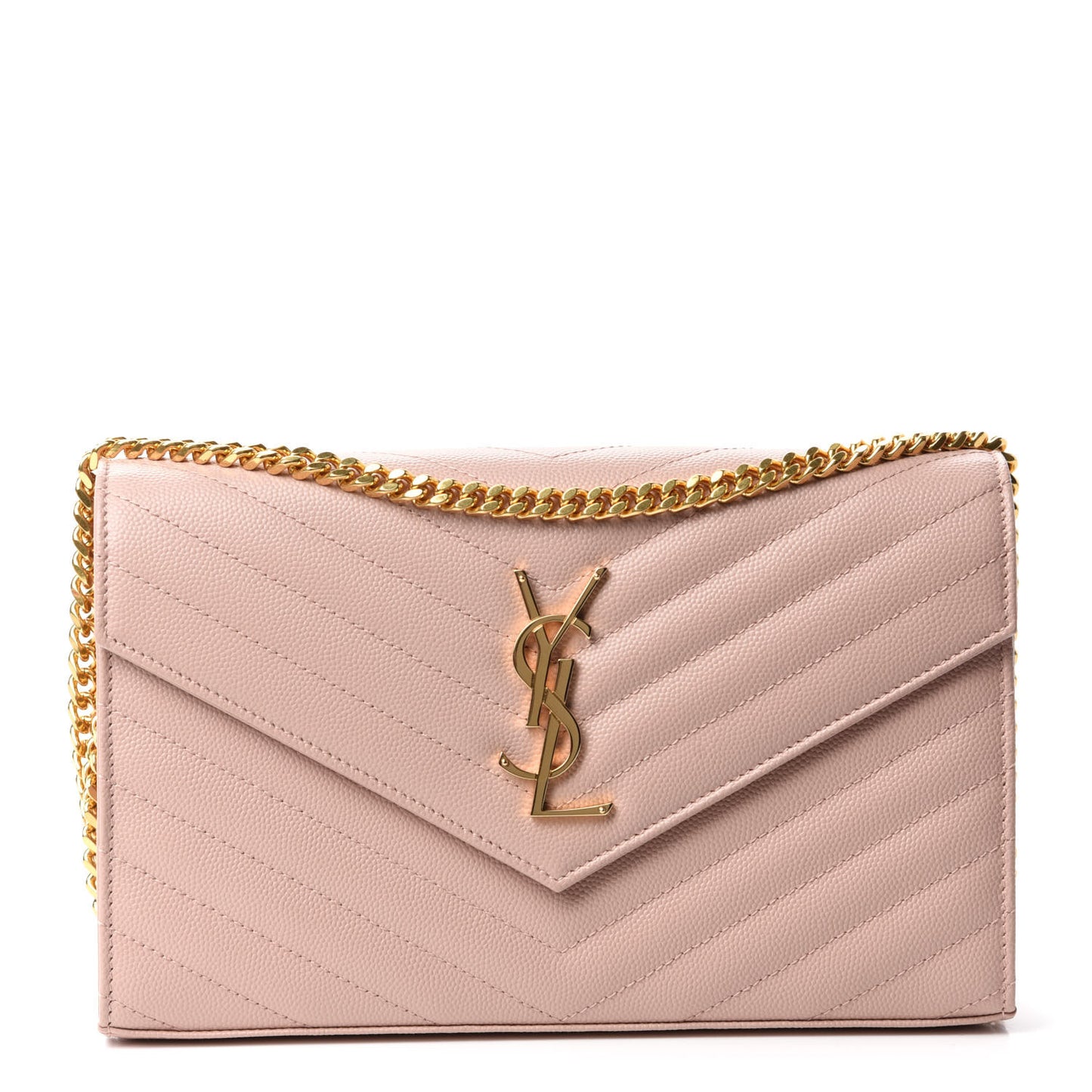 Grain De Poudre Matelasse Chevron Monogram Chain Wallet Pale Blush