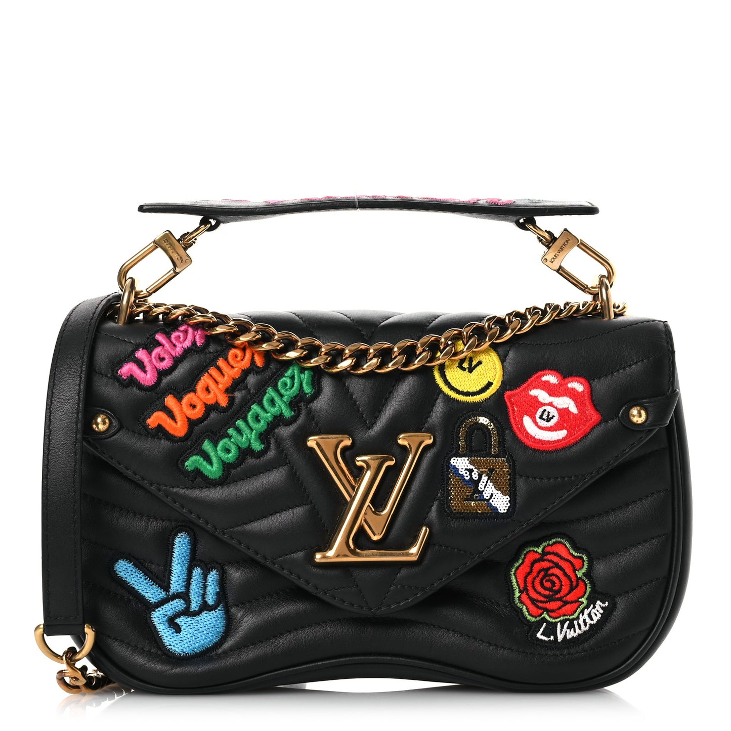 Calfskin Embroidered New Wave Chain MM Black