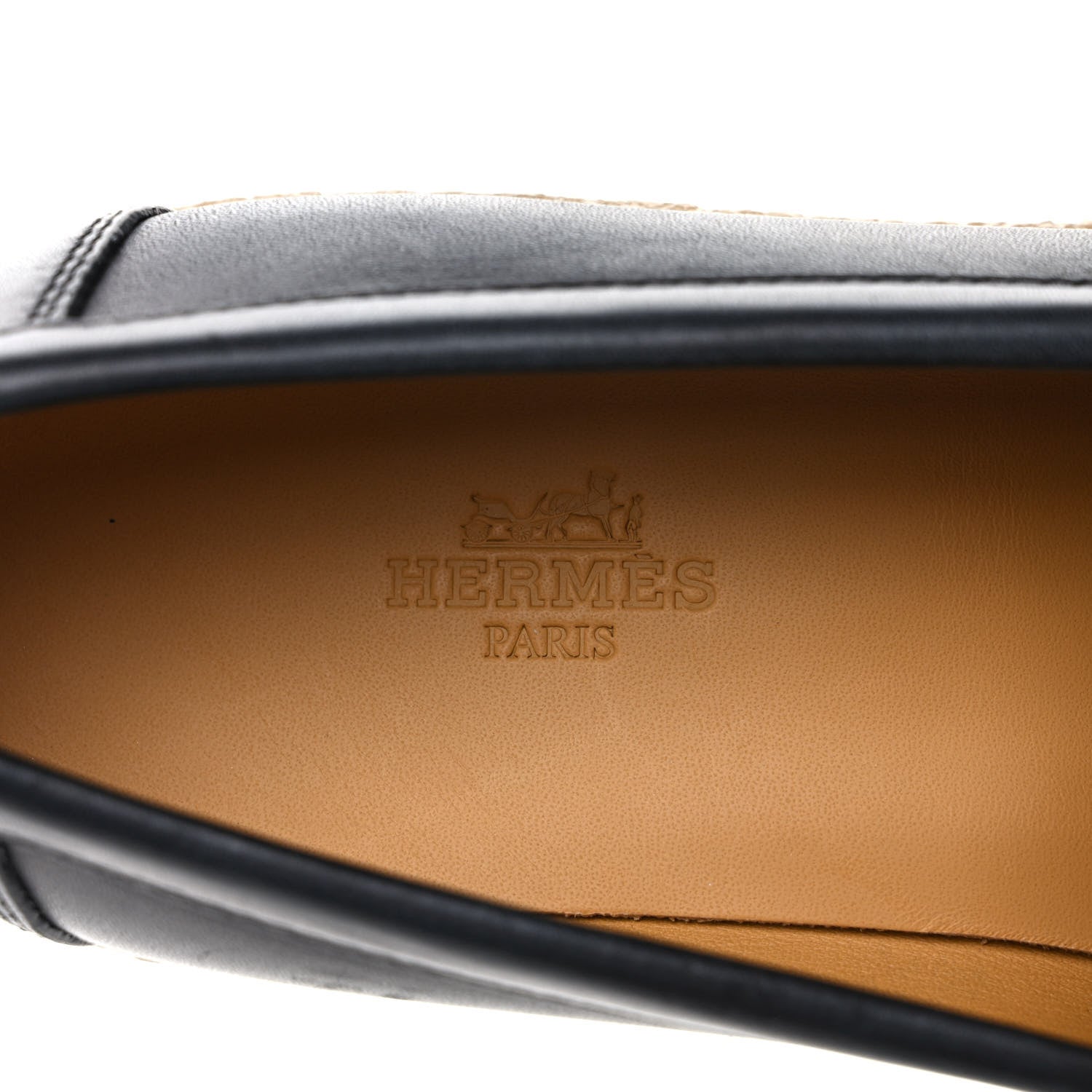Hermes Glazed Calfskin Womens Fanny Loafers 37.5 Black 7 of 8