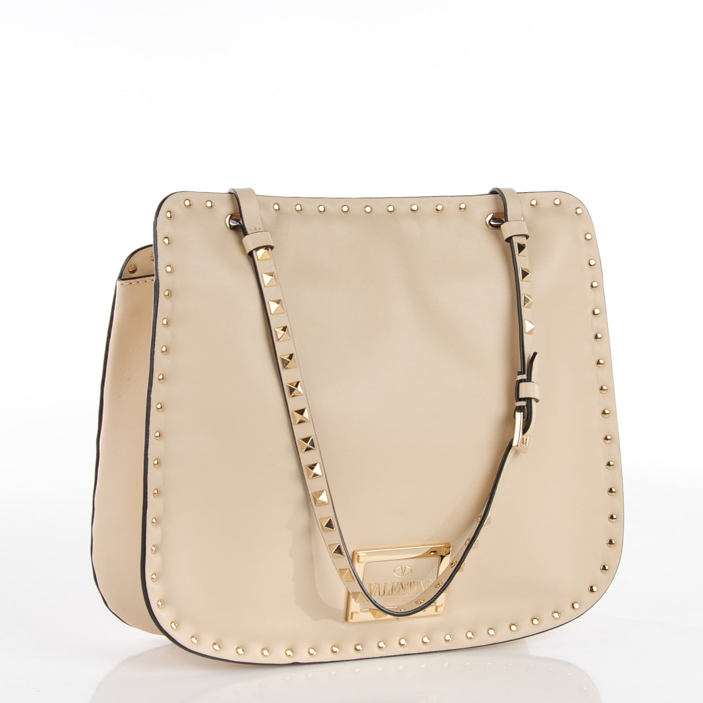 Vitello Rockstud Shoulder Satchel Ivory