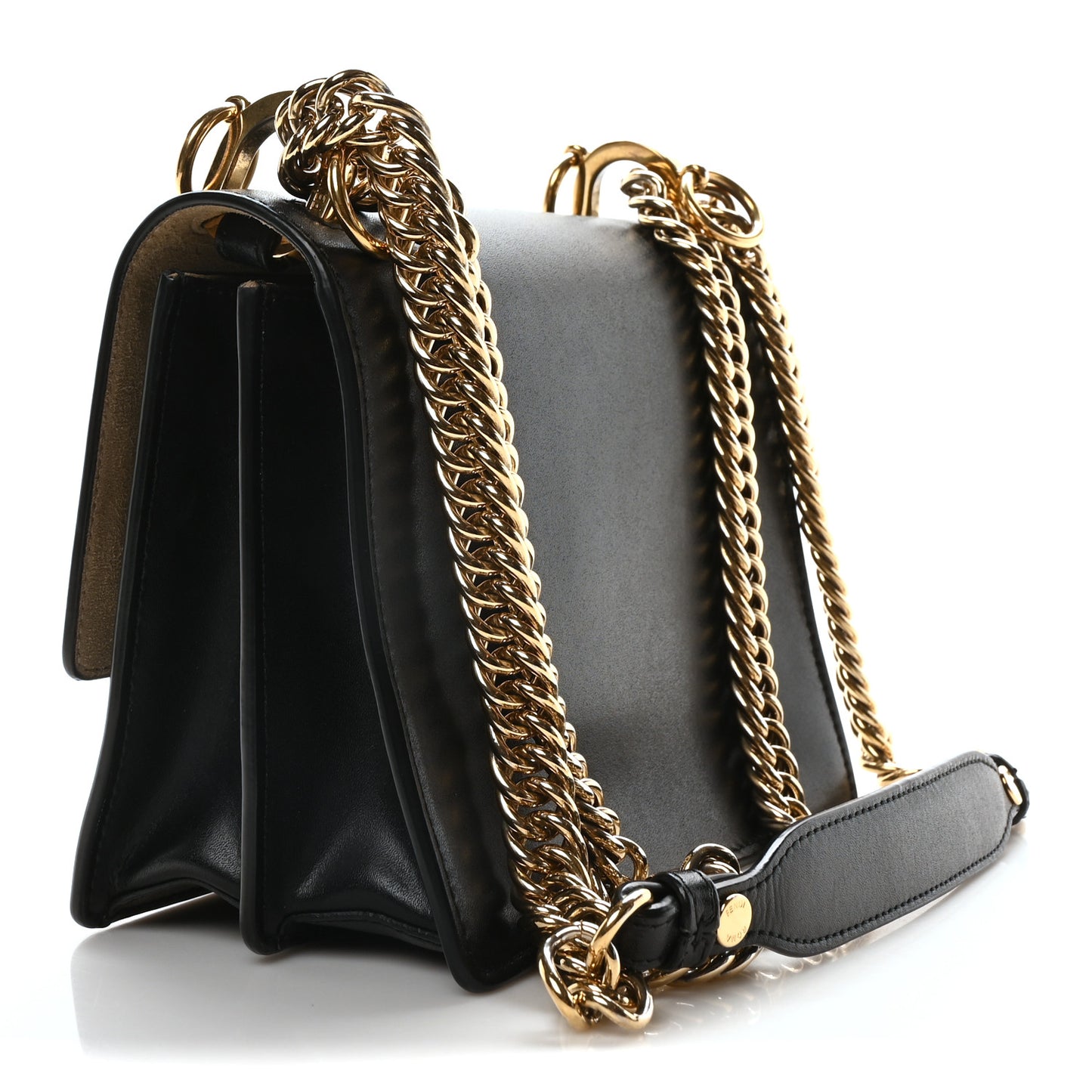 Vitello Liberty Metal Monster Eyes Small Kan I Shoulder Bag Black Gold
