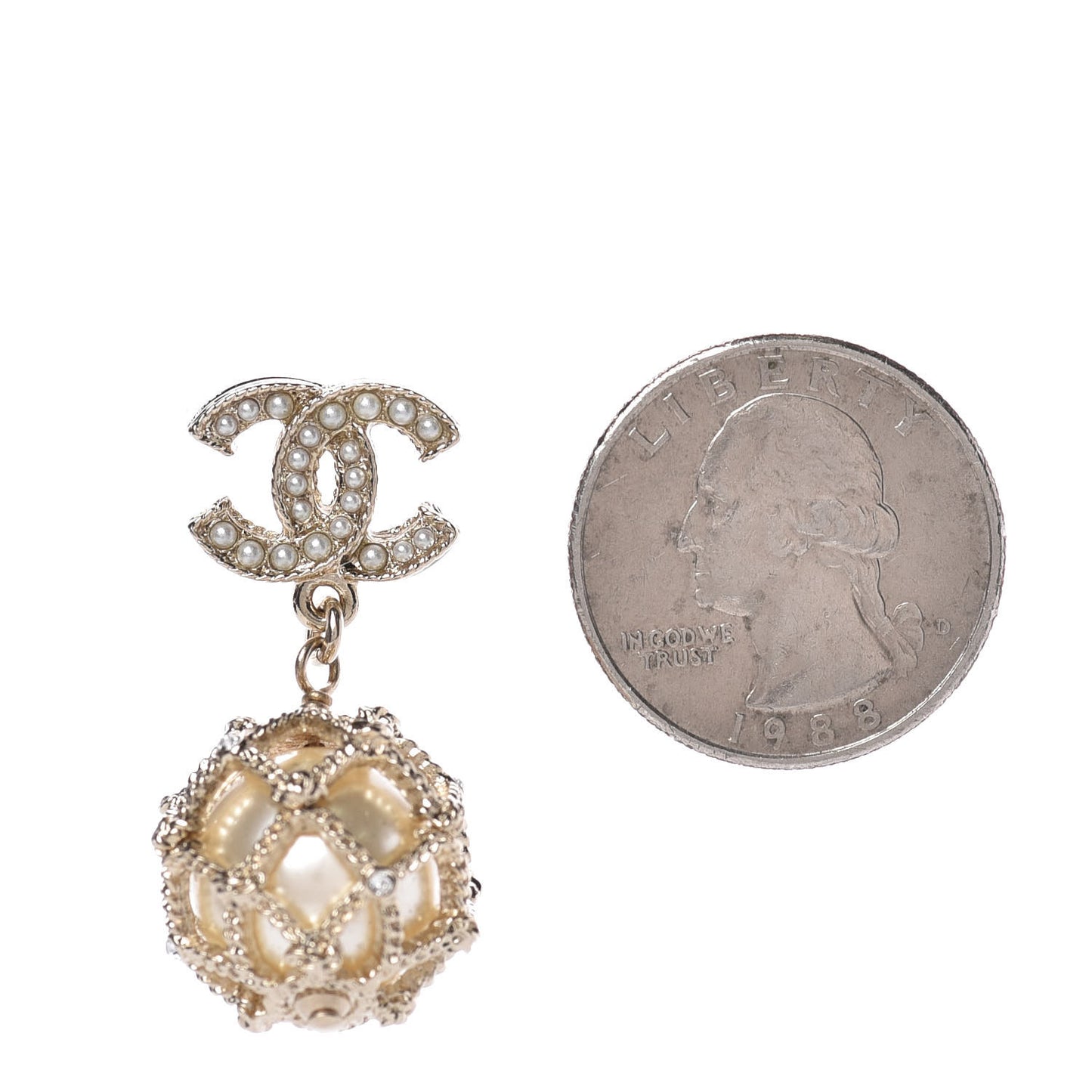 Pearl Crystal CC Drop Earrings Gold