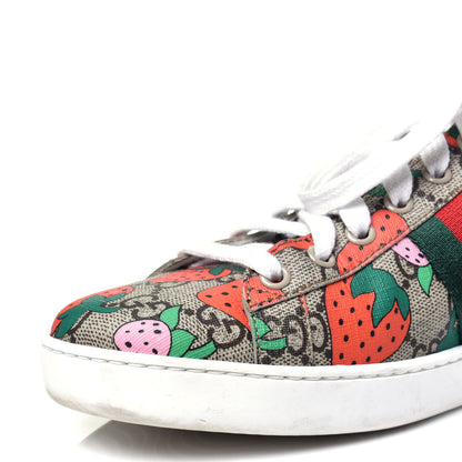 Gucci GG Supreme Monogram Strawberry Web Womens Ace Sneakers 40 Beige Multicolor Red Green 10 of 11
