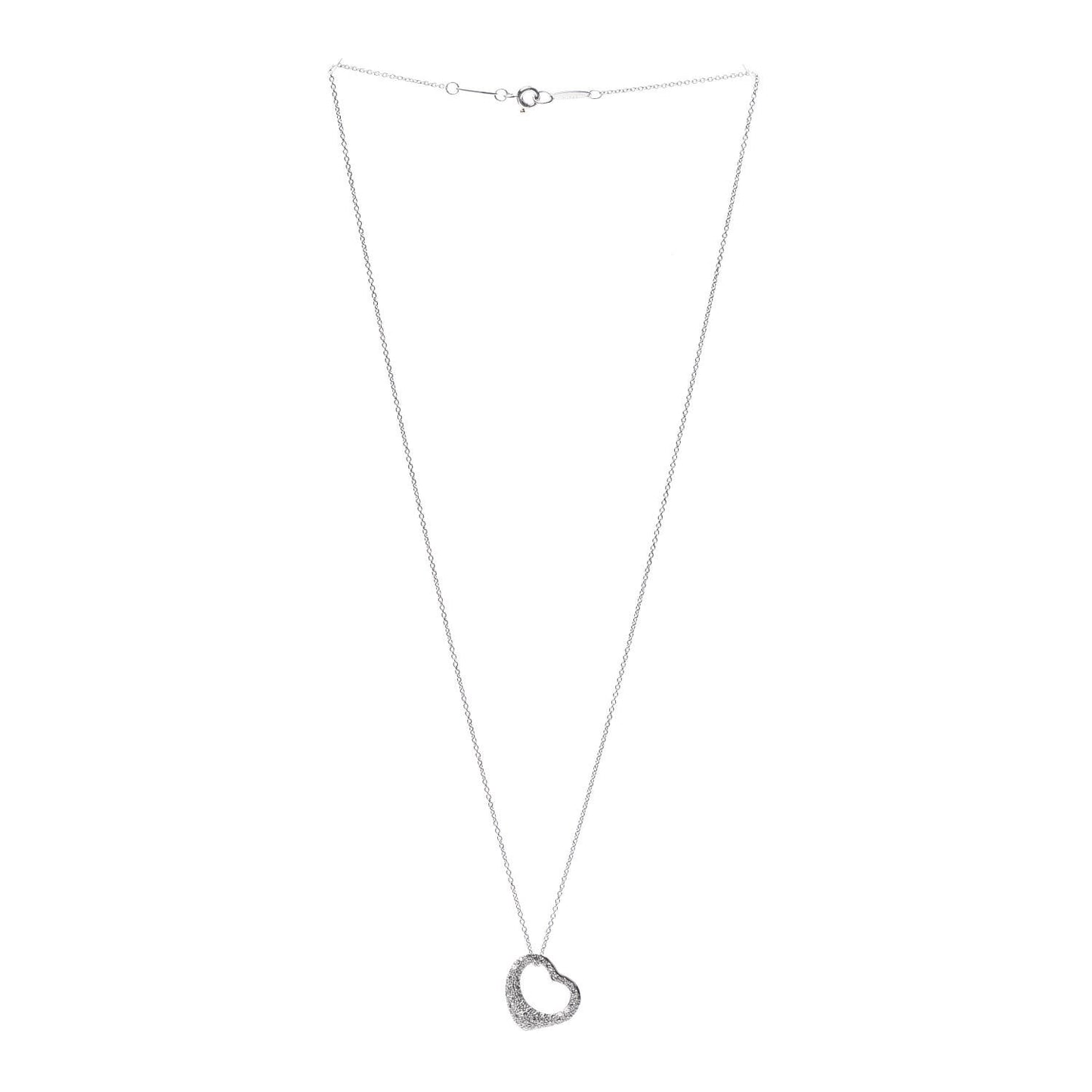 Platinum Diamond 16mm Elsa Peretti Open Heart Pave Pendant Necklace