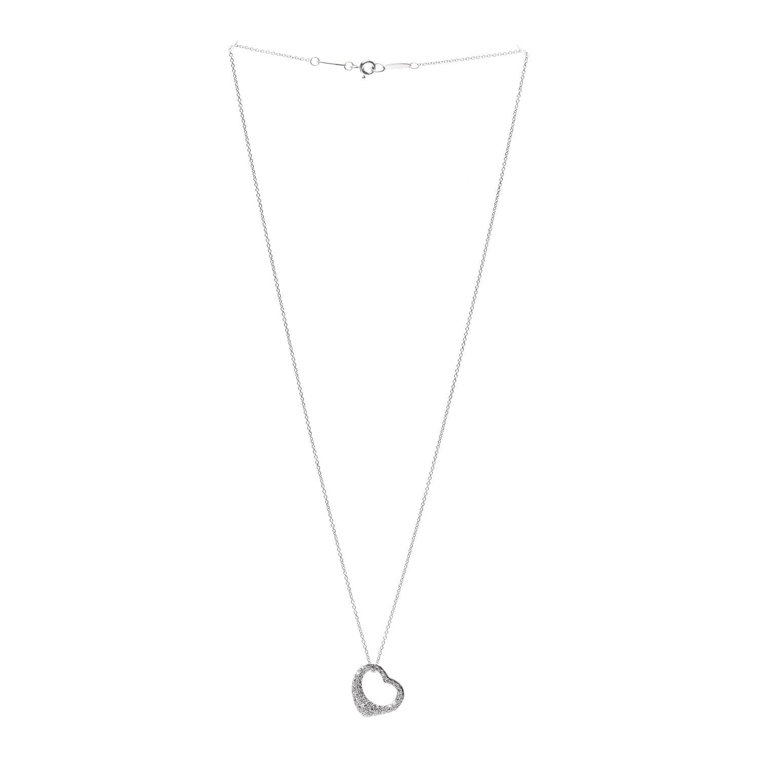 Tiffany Platinum Diamond 16mm Elsa Peretti Open Heart Pave Pendant Necklace 3 of 5