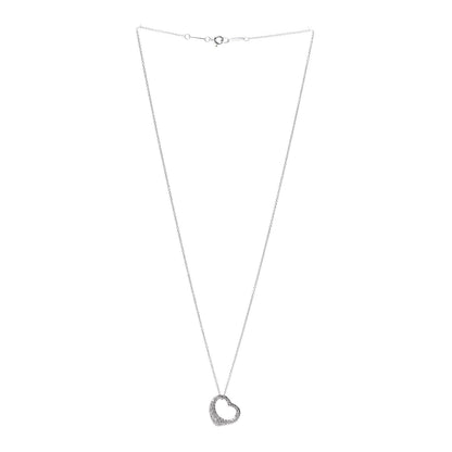 Tiffany Platinum Diamond 16mm Elsa Peretti Open Heart Pave Pendant Necklace 3 of 5