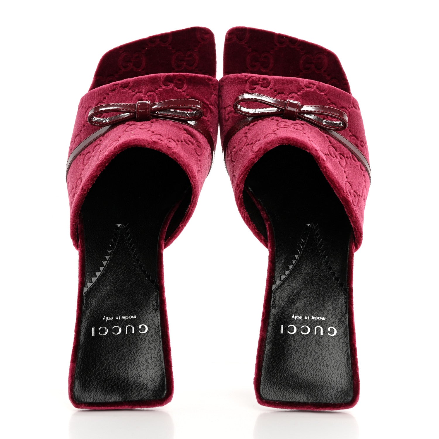 Gucci New Velvet Ashmir Regent Calfskin GG Monogram Square Toe Bow 45mm Slide Sandals 36.5 Red Grape 2 of 9
