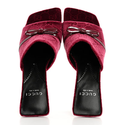 Gucci New Velvet Ashmir Regent Calfskin GG Monogram Square Toe Bow 45mm Slide Sandals 36.5 Red Grape 2 of 9