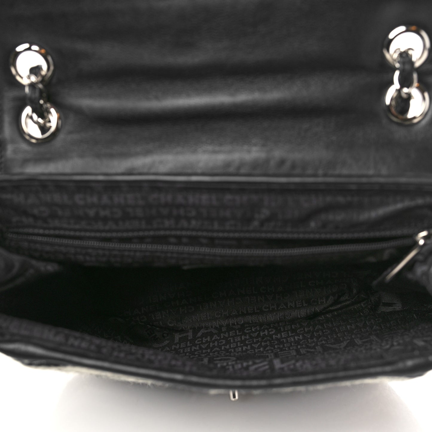 Tweed Chevron Medium Single Flap Black White