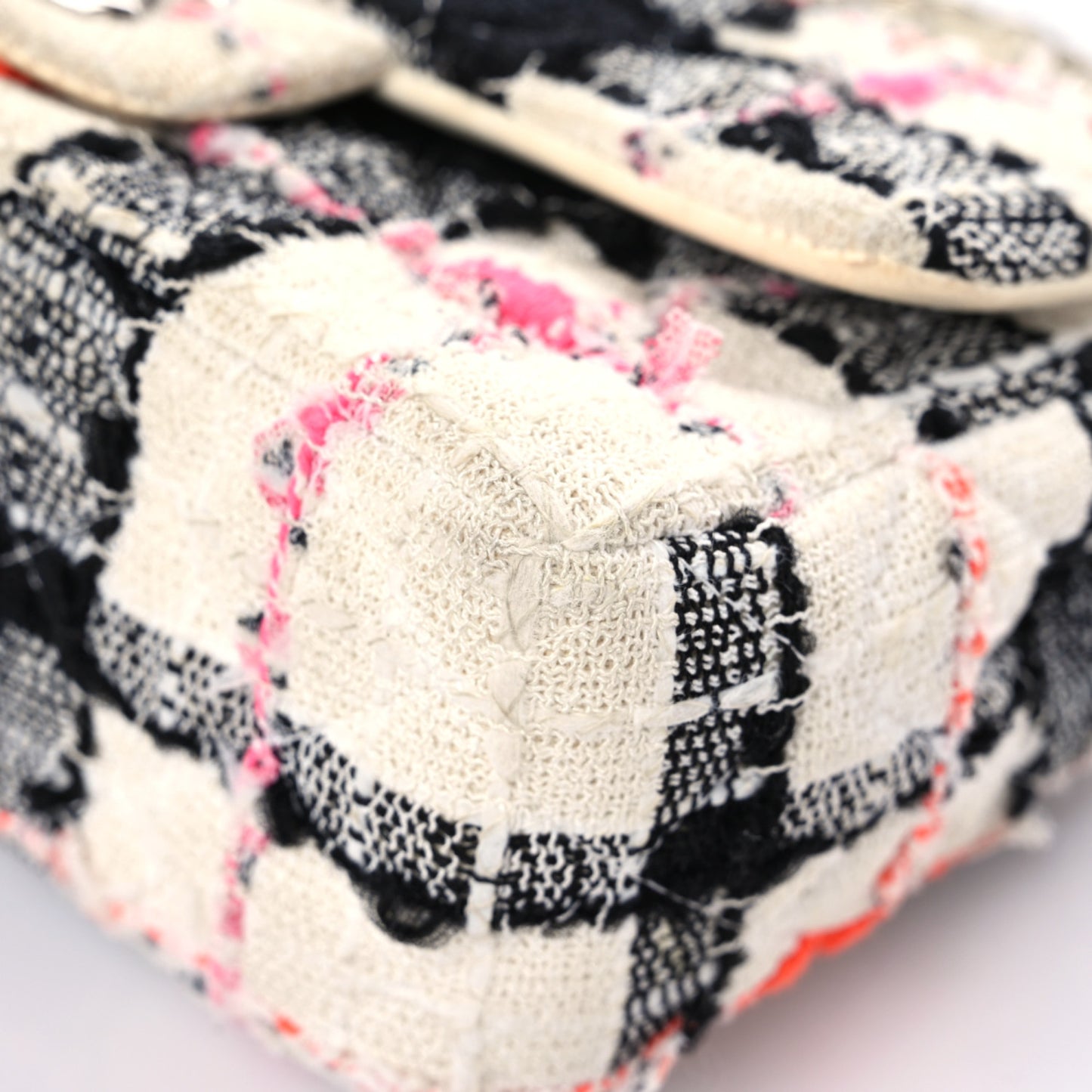 Tweed Quilted Mini Rectangular Flap Black White Pink