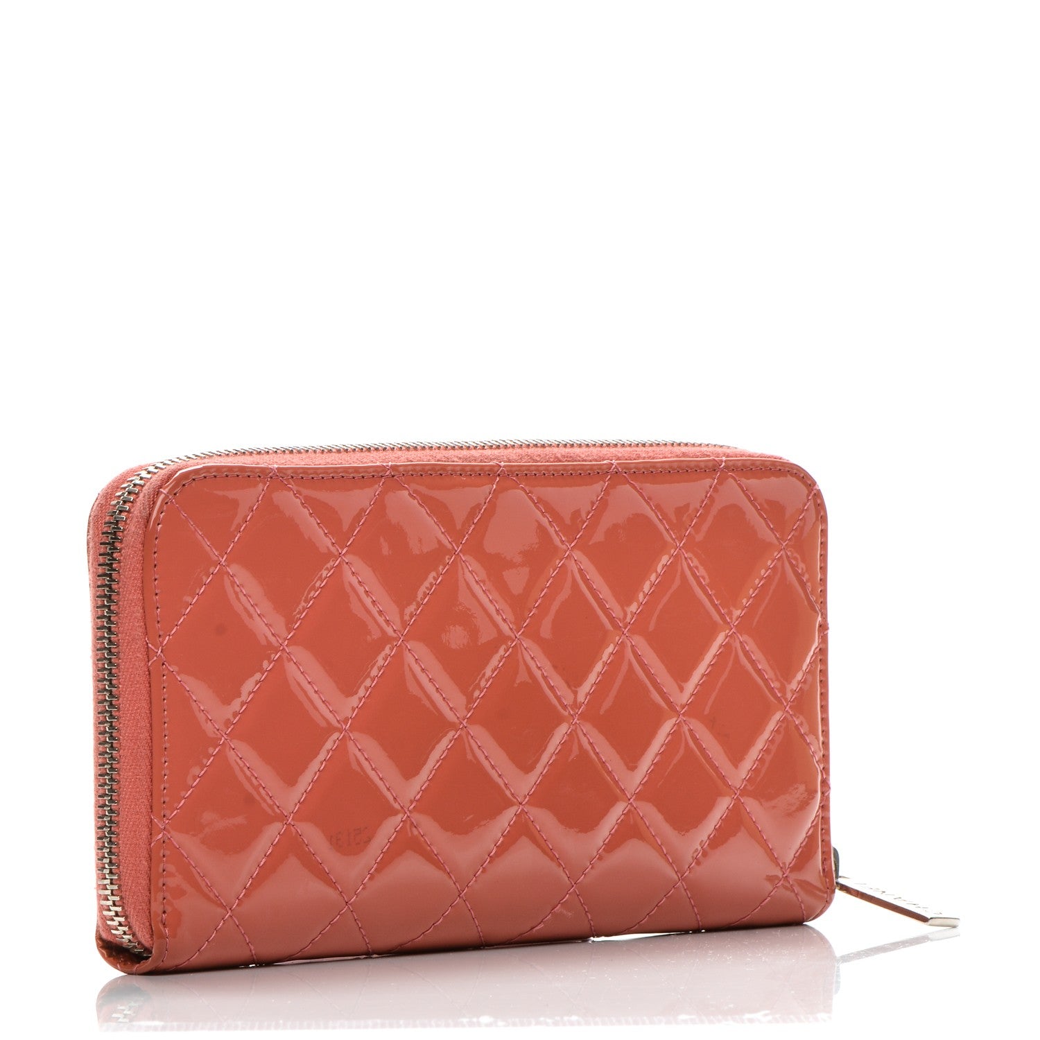 Chanel Patent Quilted Brilliant Zip Around Wallet Coral 3 of 9