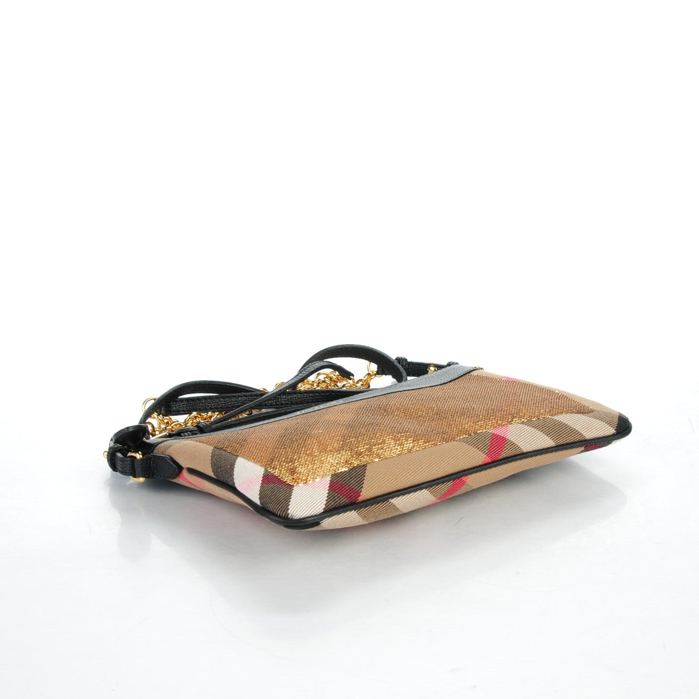 Burberry House Check Sequin Peyton Crossbody Clutch Bag Gold Black 4 of 8