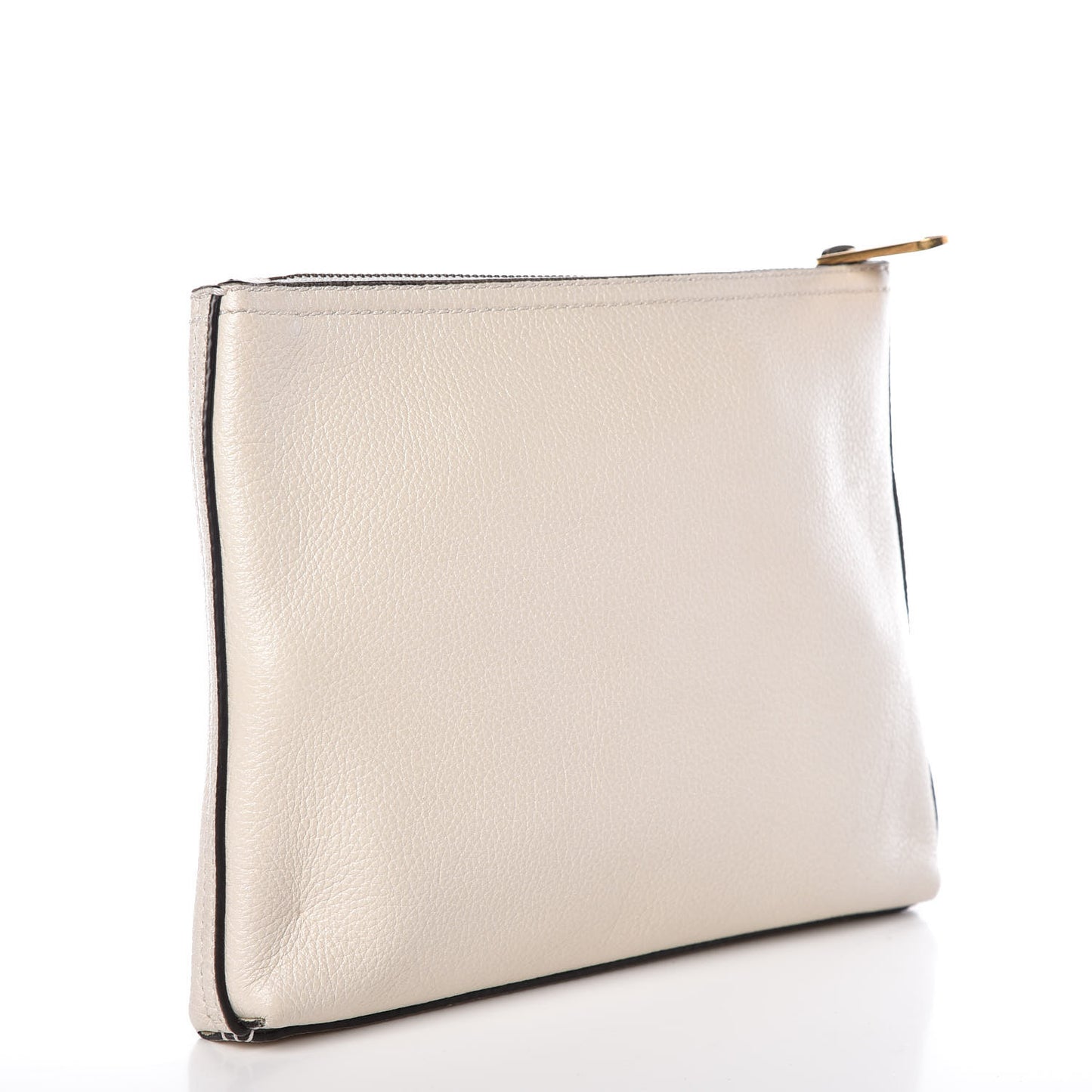 Pebbled Calfskin Medium Logo Portfolio Clutch White