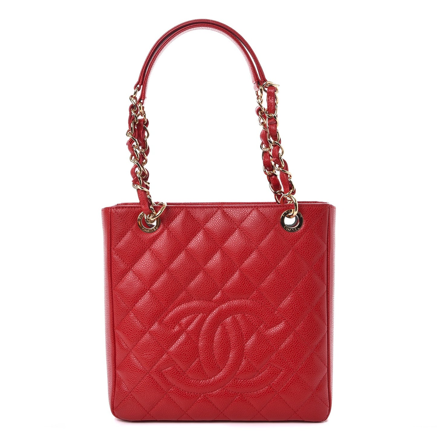 Caviar Quilted Petit Shopping Tote PST Red