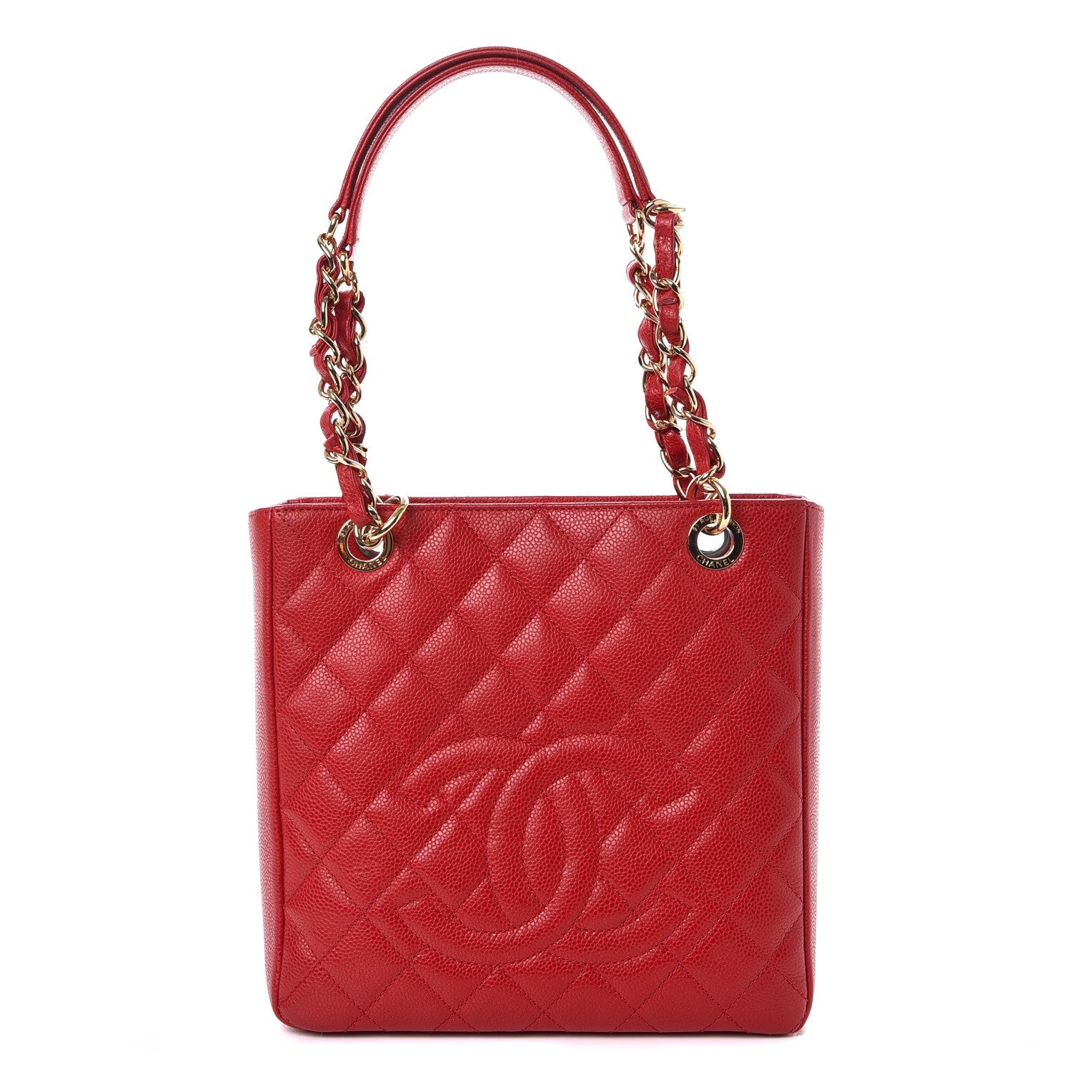 Chanel Caviar Quilted Petit Shopping Tote PST Red 1 of 10