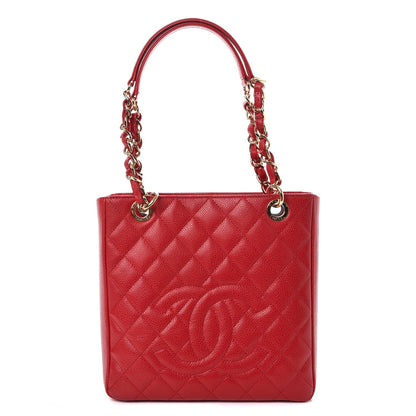 Chanel Caviar Quilted Petit Shopping Tote PST Red 1 of 10