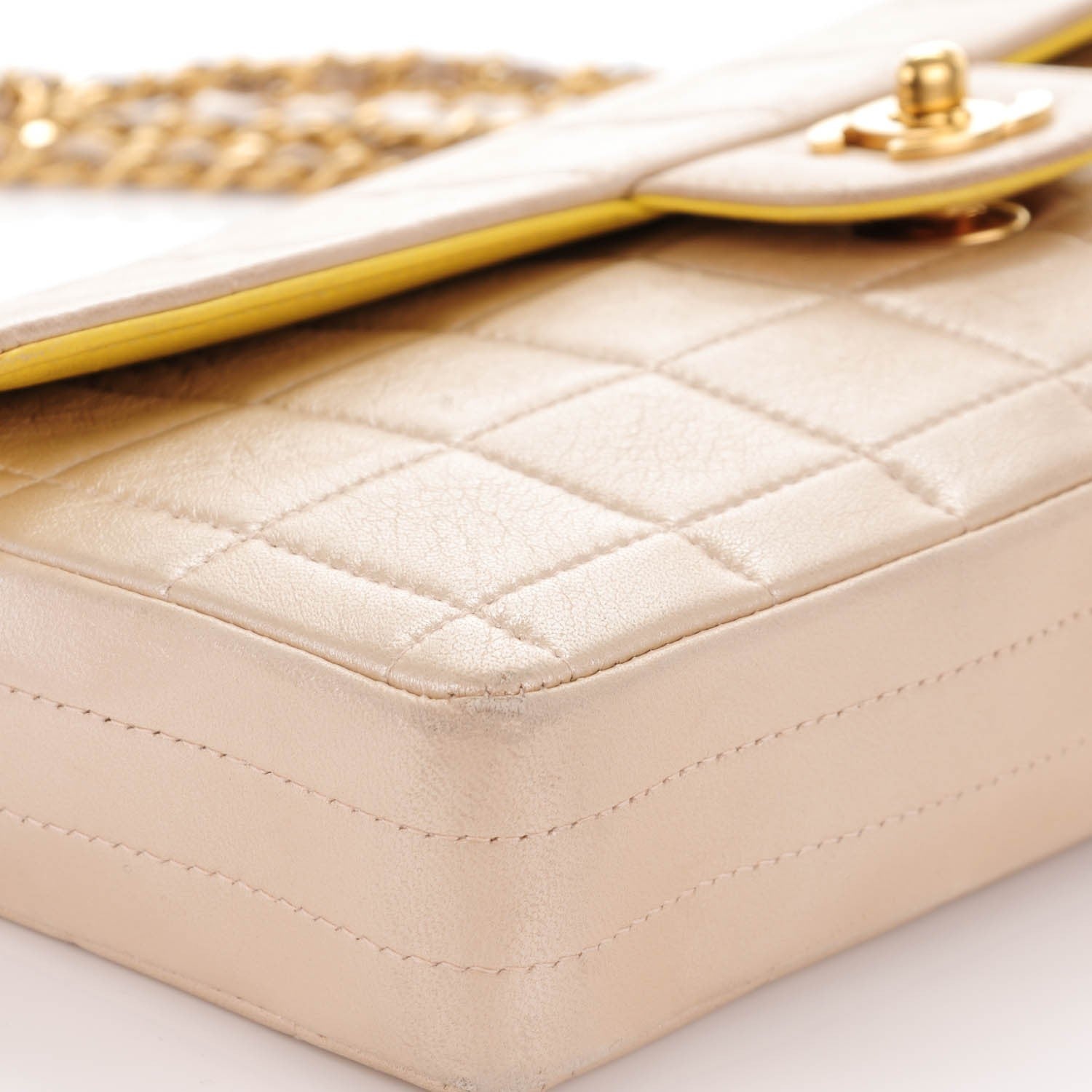 Chanel Metallic Lambskin Quilted East West Chocolate Bar Flap Light Gold 6 of 10