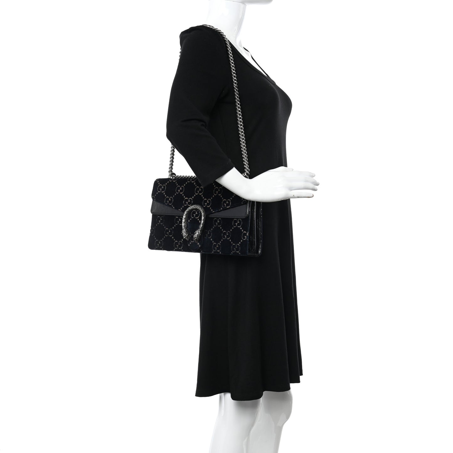 Velvet Skipper GG Monogram Small Dionysus Shoulder Bag Blue Beige Black