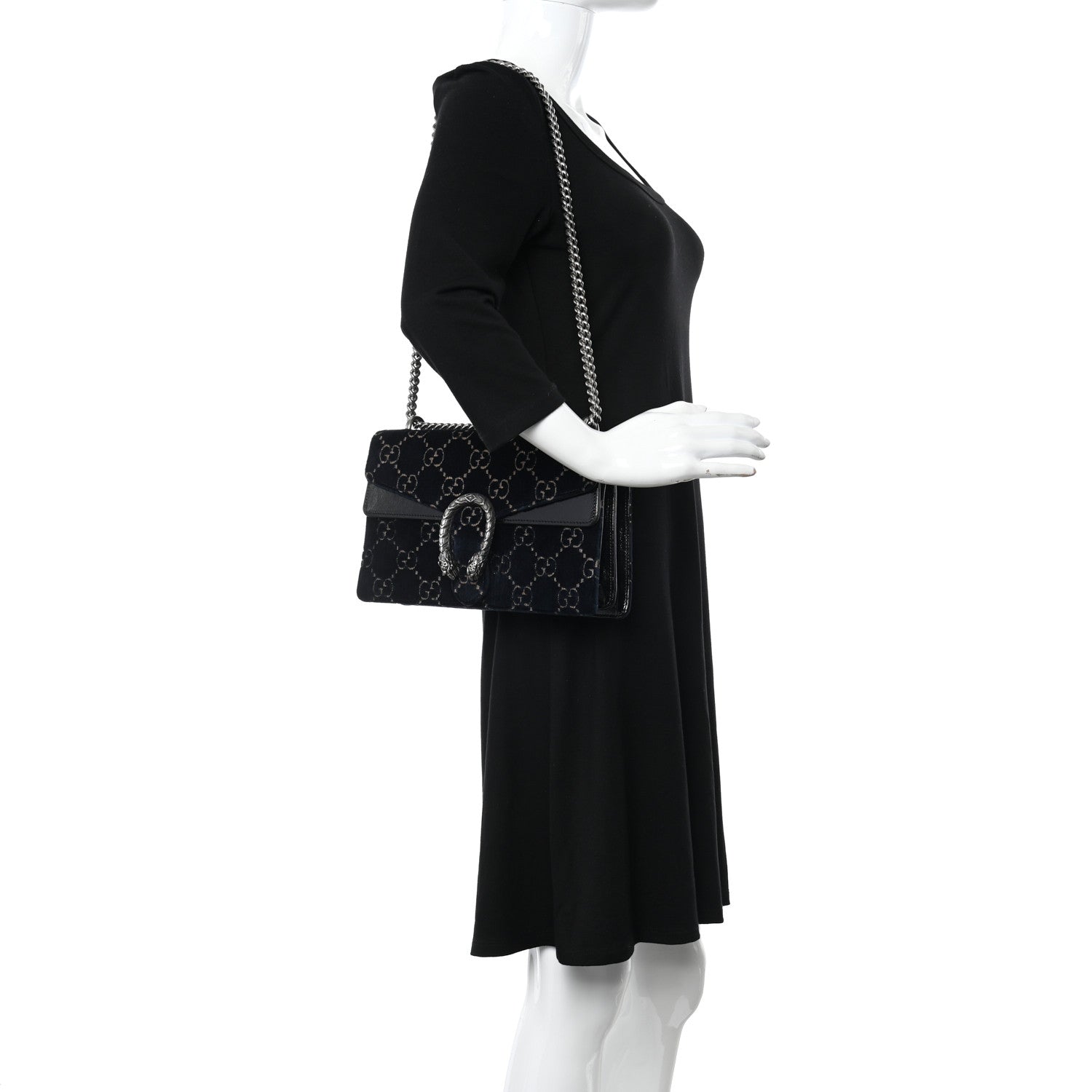 Gucci Velvet Skipper GG Monogram Small Dionysus Shoulder Bag Blue Beige Black 2 of 10